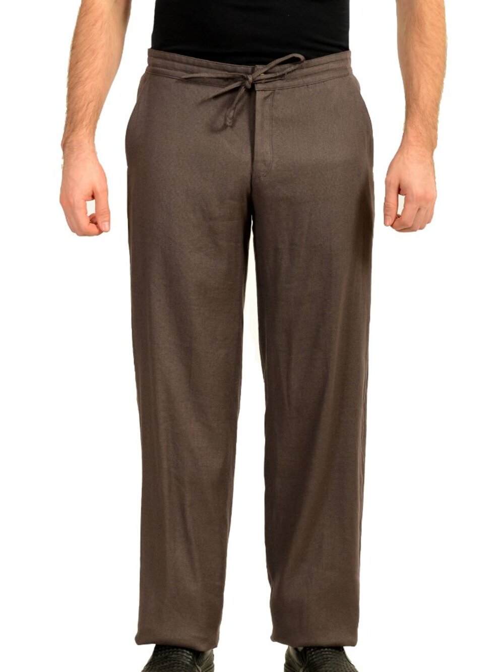 Malo Men's Gray Linen Flat Front Casual Pants US 30 IT 46